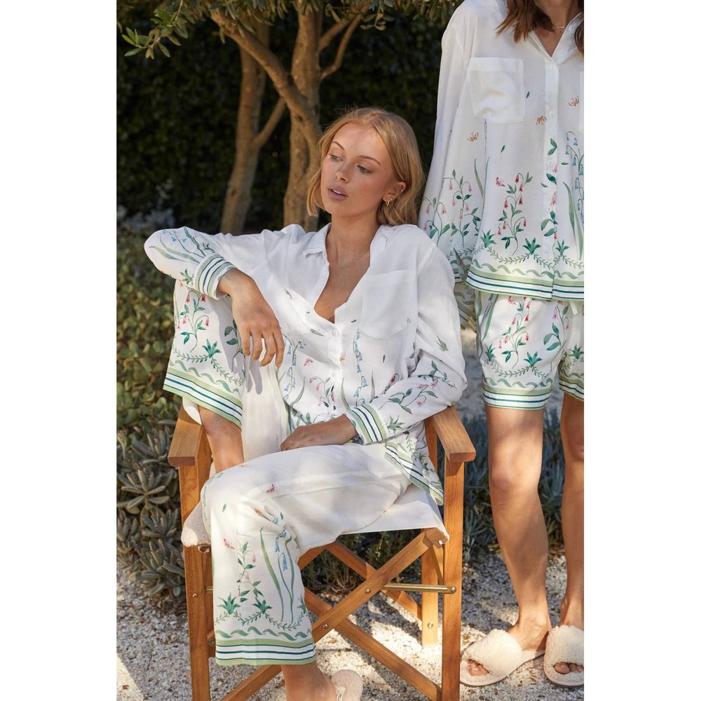 Piyama Marlon Long Sleep Set Botanic Floral Pajamas White XL New With Tags - Picture 3 of 6
